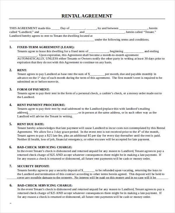 Printable Rental Lease Form Printable Forms Free Online