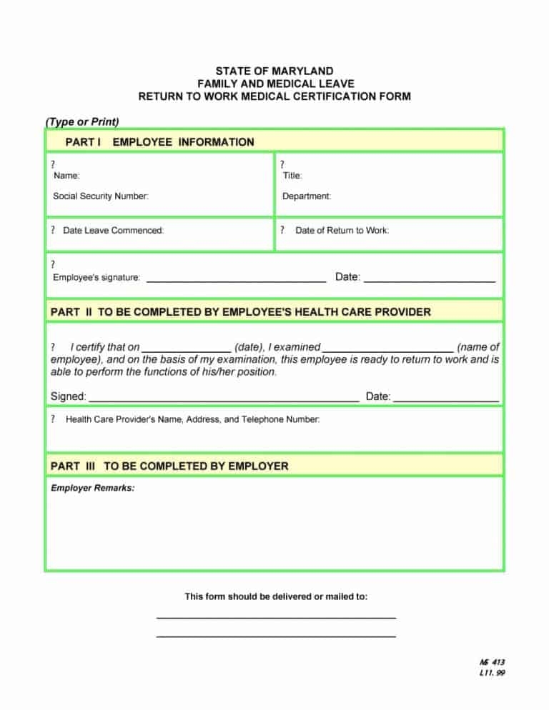 Printable Return To Work Form Printable Forms Free Online
