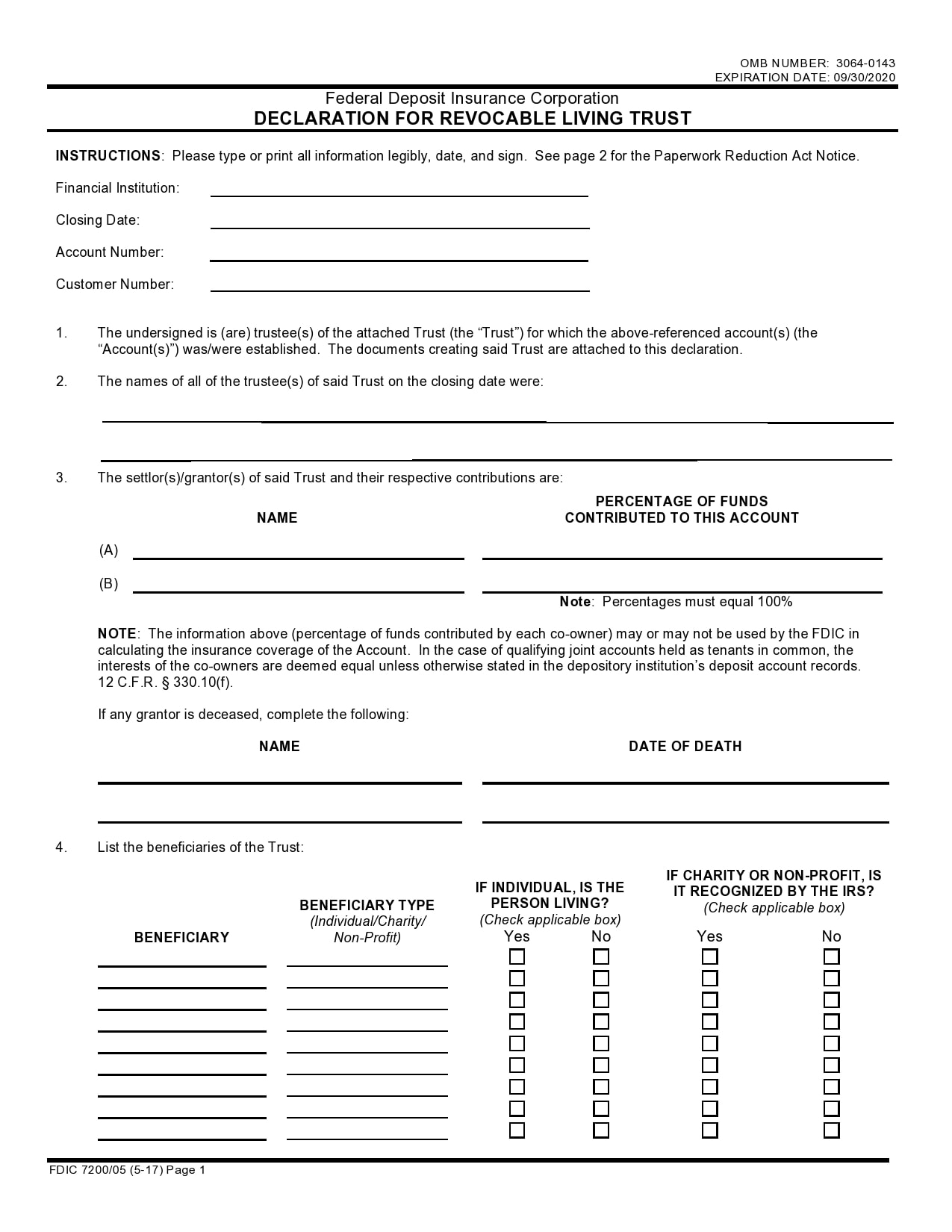 Printable Revocable Living Trust Form Printable Forms Free Online