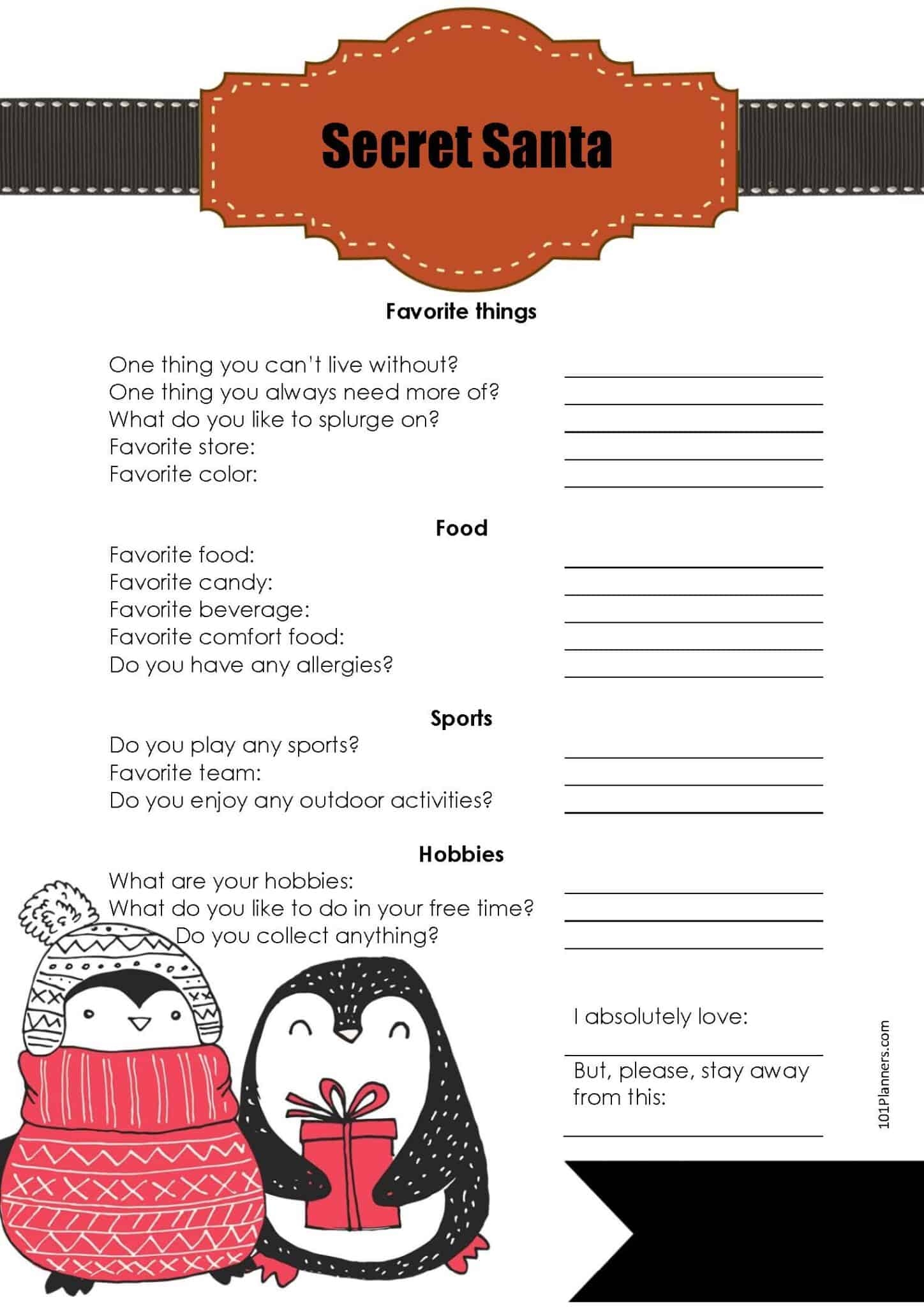 Printable Secret Santa Forms Printable Word Searches