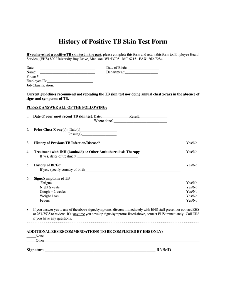 Printable Tb Screening Form