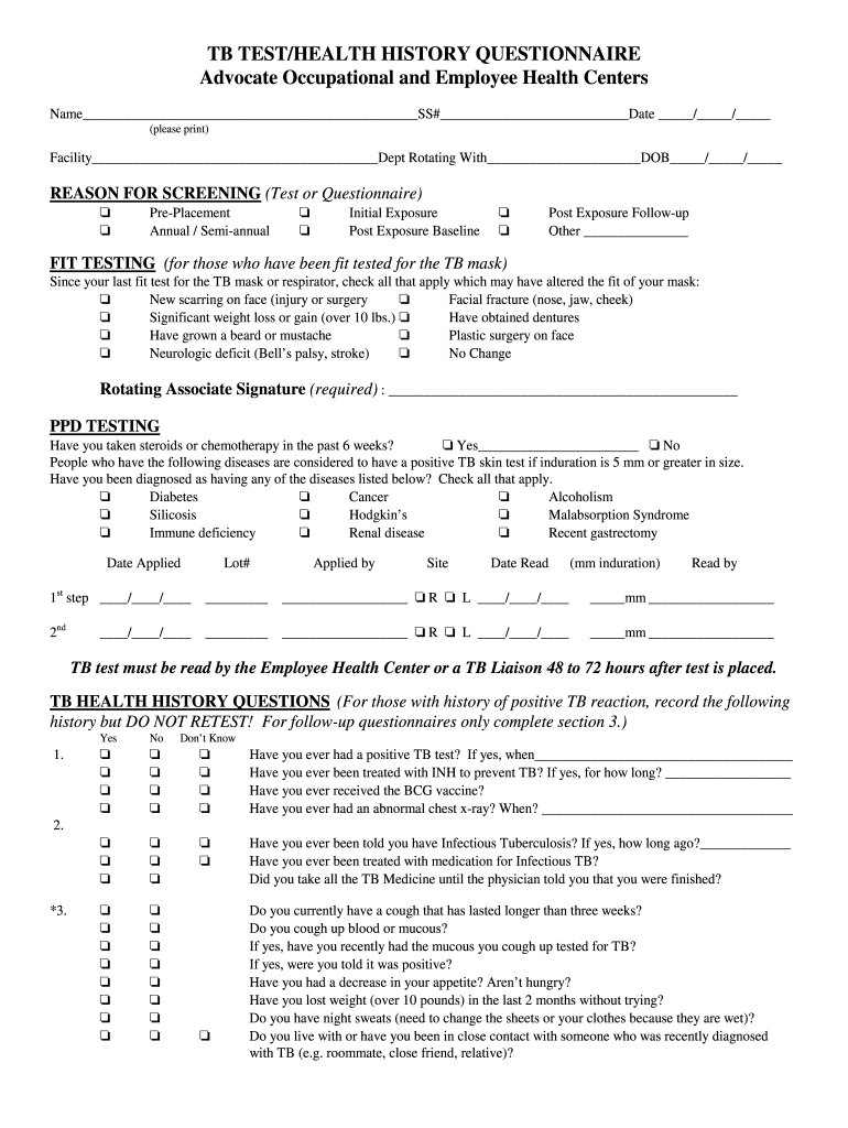 Printable Tb Screening Form