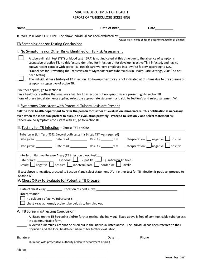 Printable Tb Skin Test Form