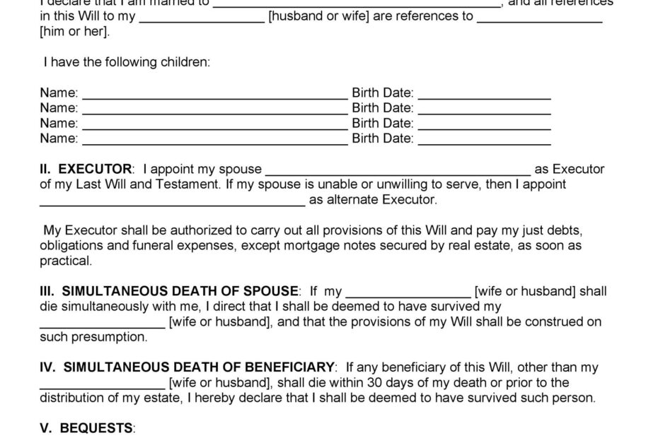 Printable Template For Last Will And Testament Printable Templates
