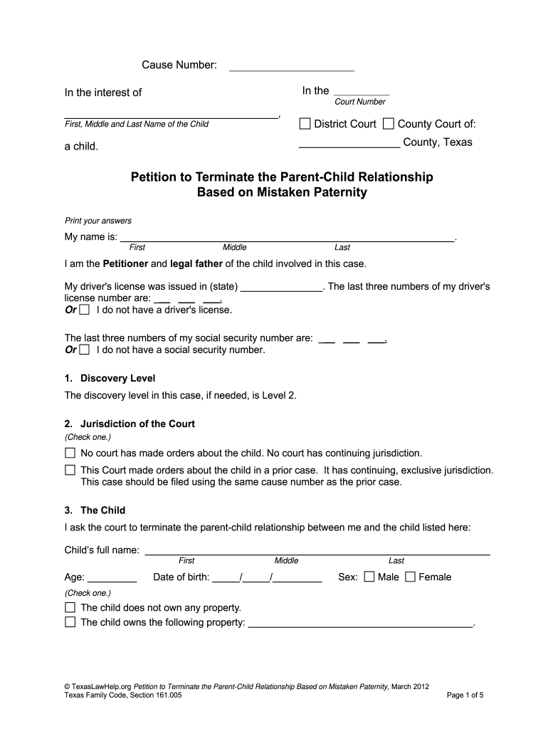 Printable Termination Of Parental Rights Form Texas Printable Form 2024