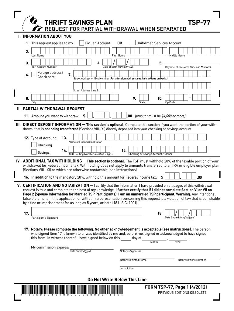 Printable Tsp Form 70 Printable Forms Free Online