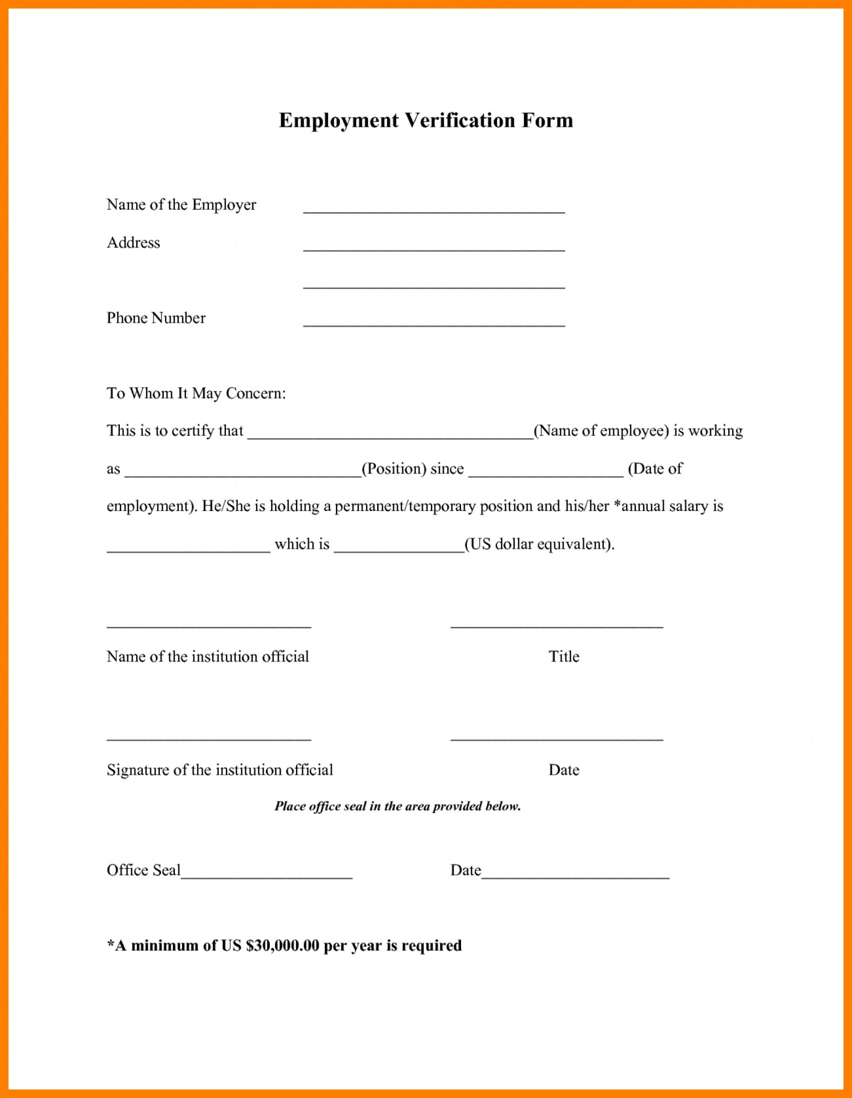 Printable Verification Of Employment Form Printable Forms Free Online