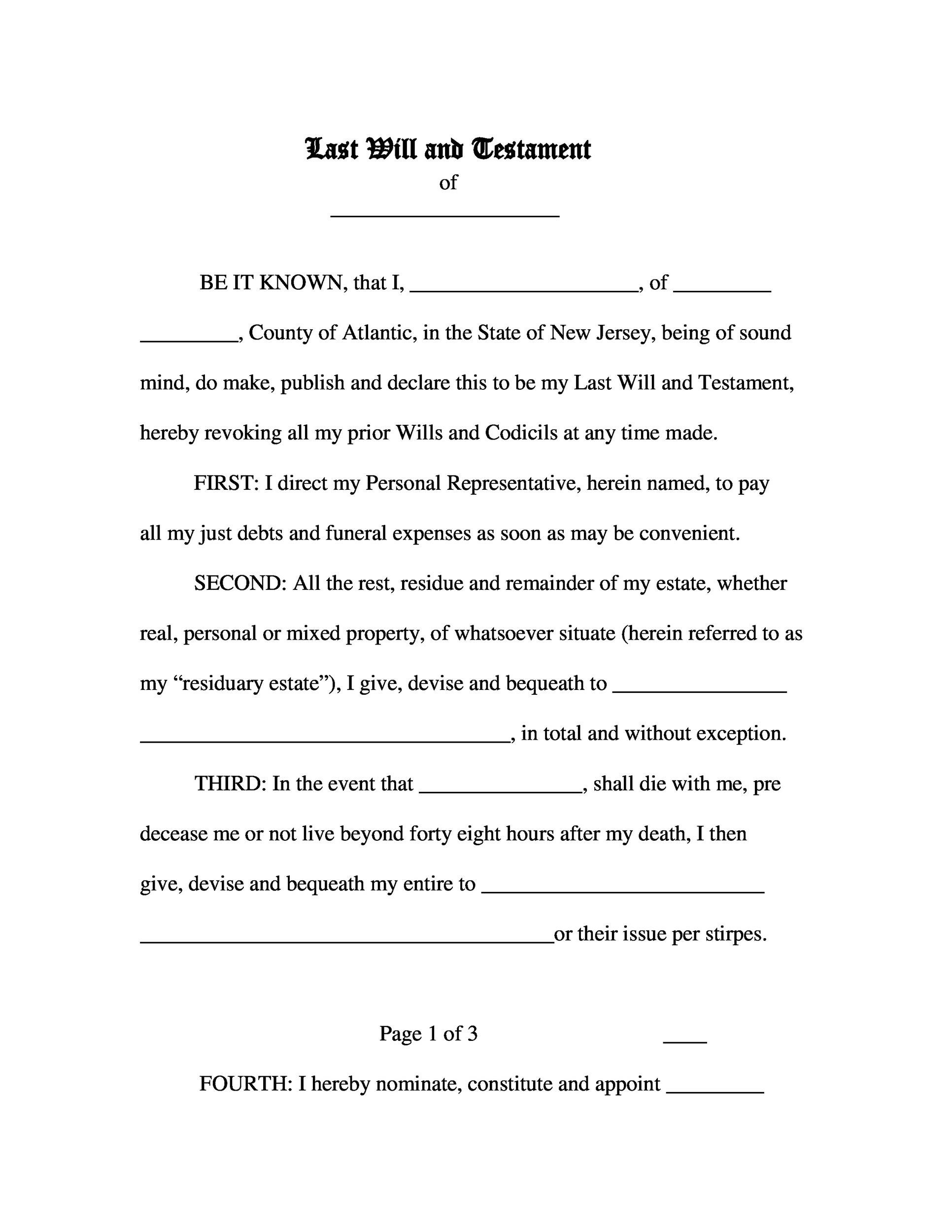 Printable Will And Testament Template