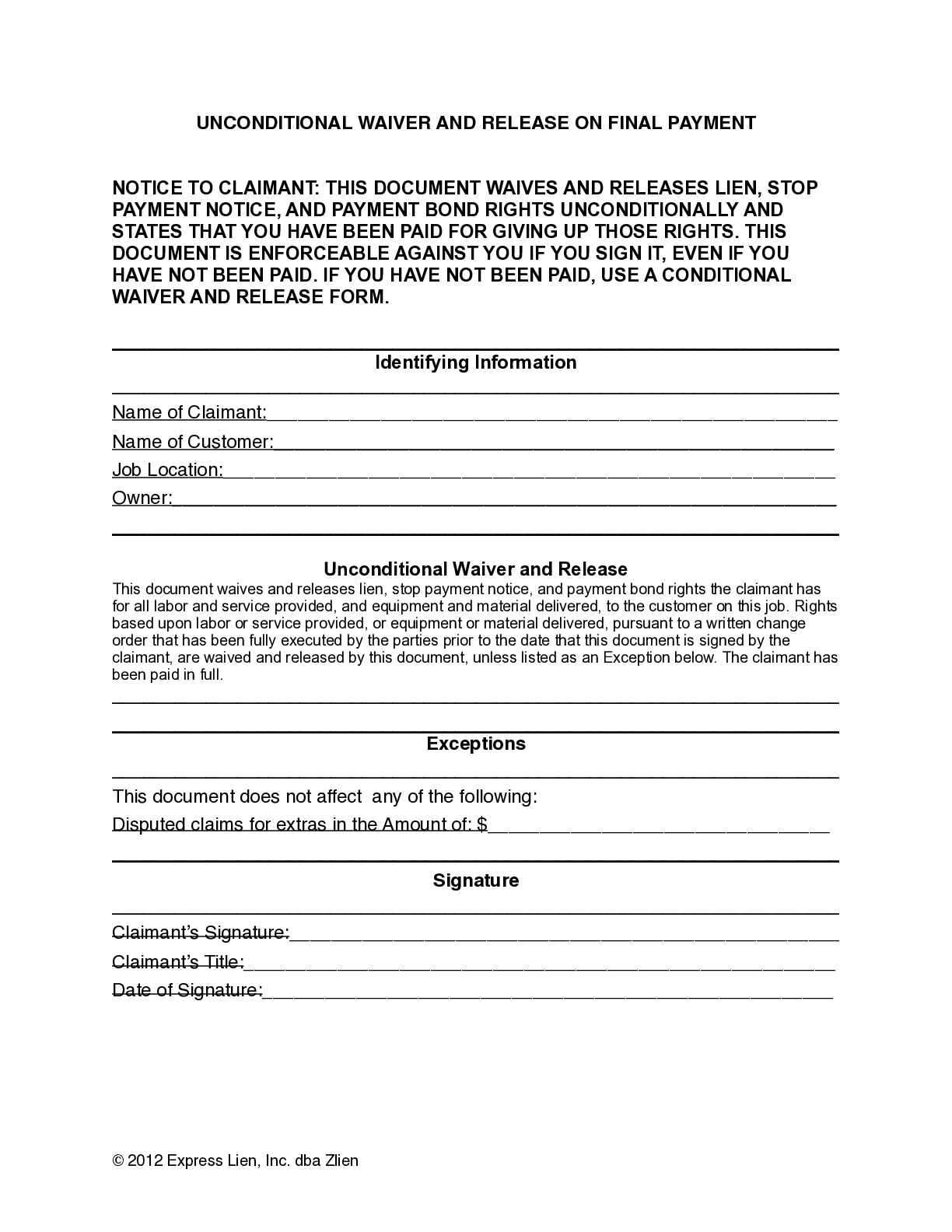 Printable Wisconsin Lien Waiver Form Printable Forms Free Online