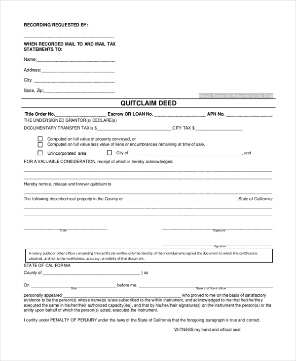 Quick Claim Deed Form Printable Printable Forms Free Online