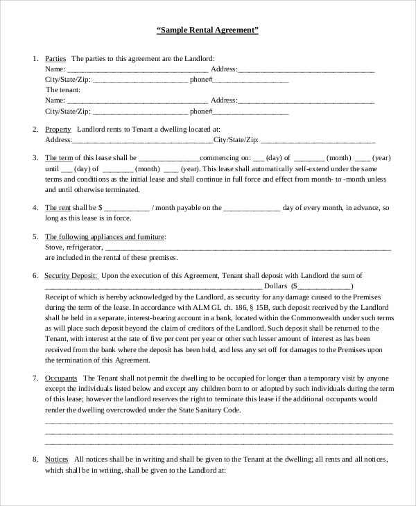 Rent Lease Form Printable Printable Forms Free Online