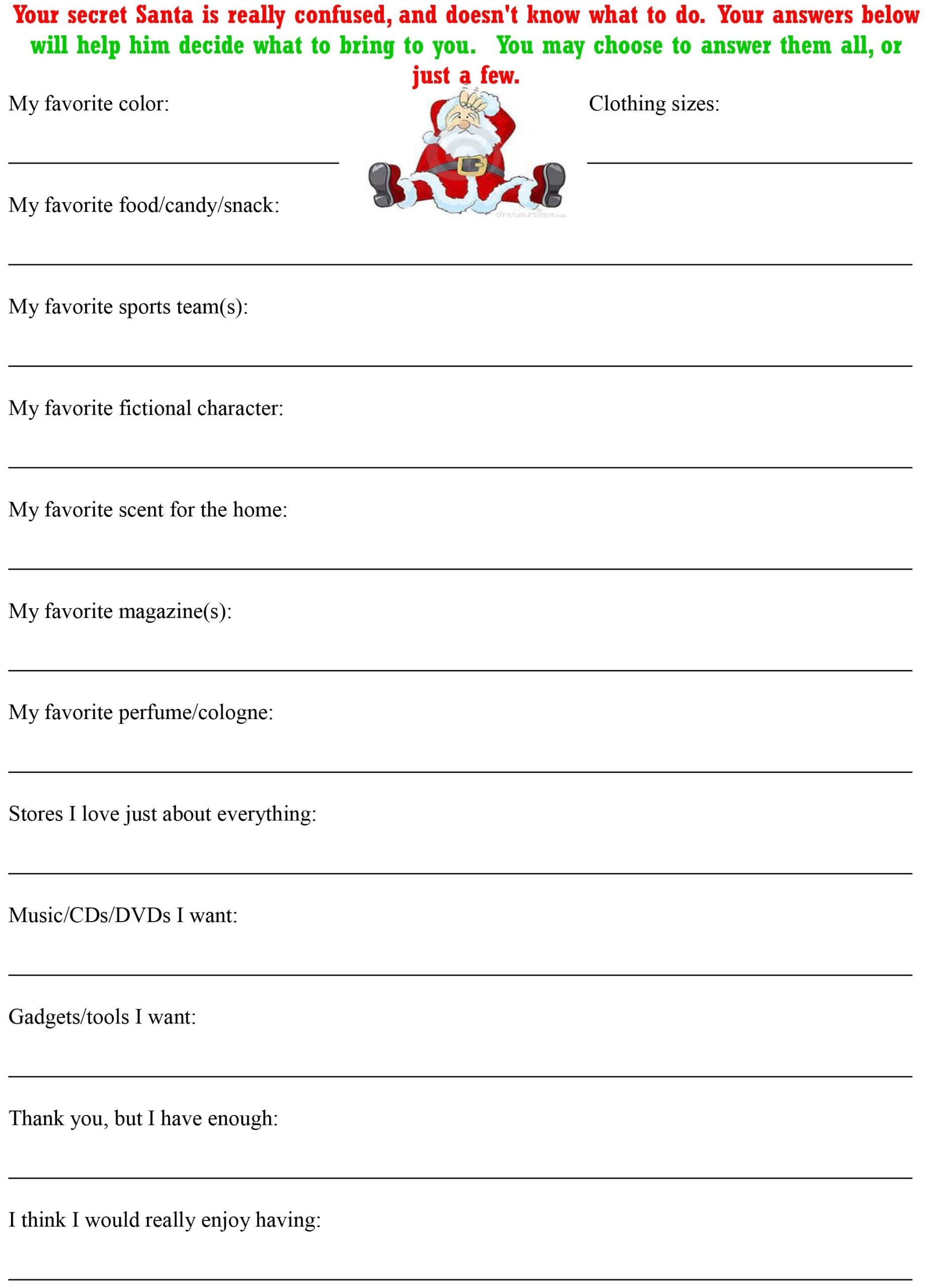 Secret Santa Forms Printable Secret Santa Forms Printable