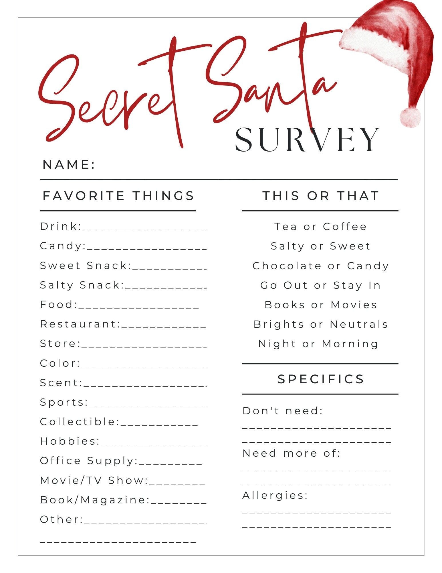 Secret Santa Survey Etsy Christmas Planning Christmas Prep Secret 