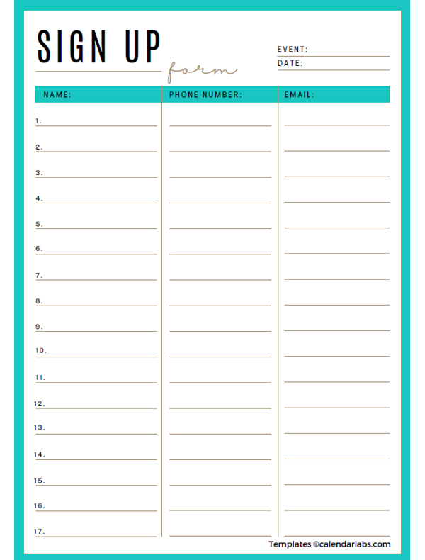 Sign Up Sheet Printable Free Free Printable