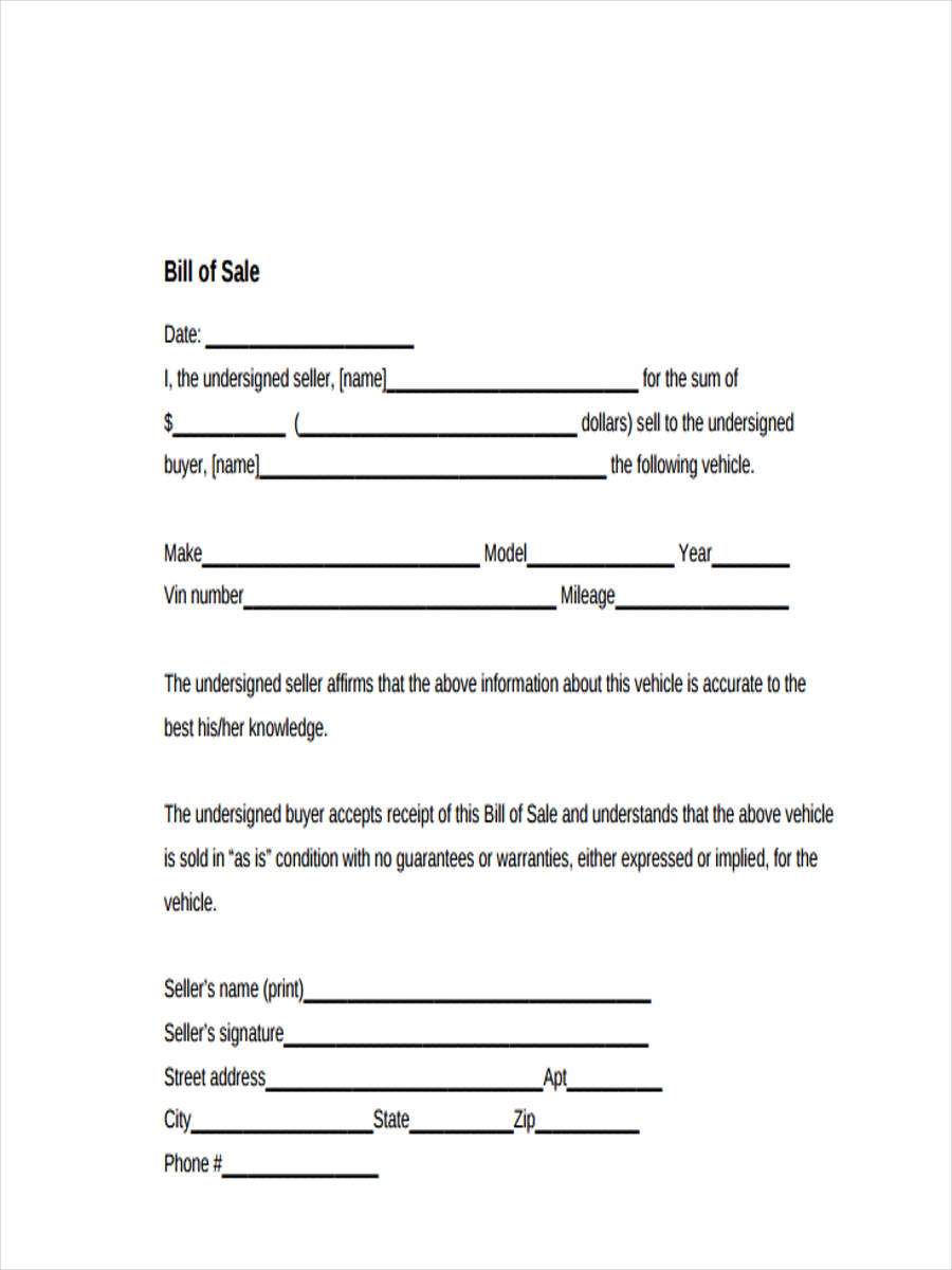 Simple Auto Bill Of Sale Printable Savejaf