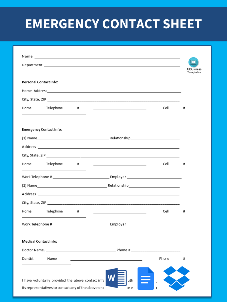 Simple Emergency Contact Form Printable Printable Forms Free Online