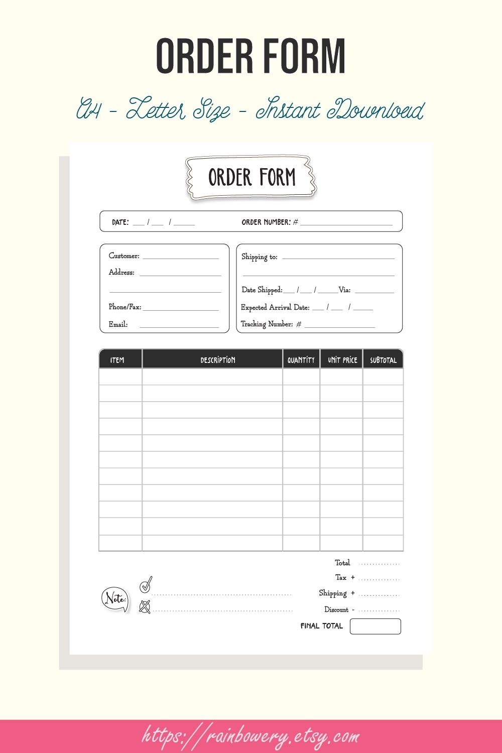 Small Business Free Printable Order Forms For Crafts Printable Forms 