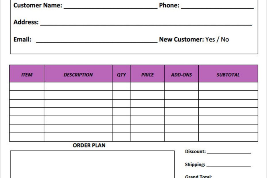 Small Business Free Printable Order Forms Printable Forms Free Online