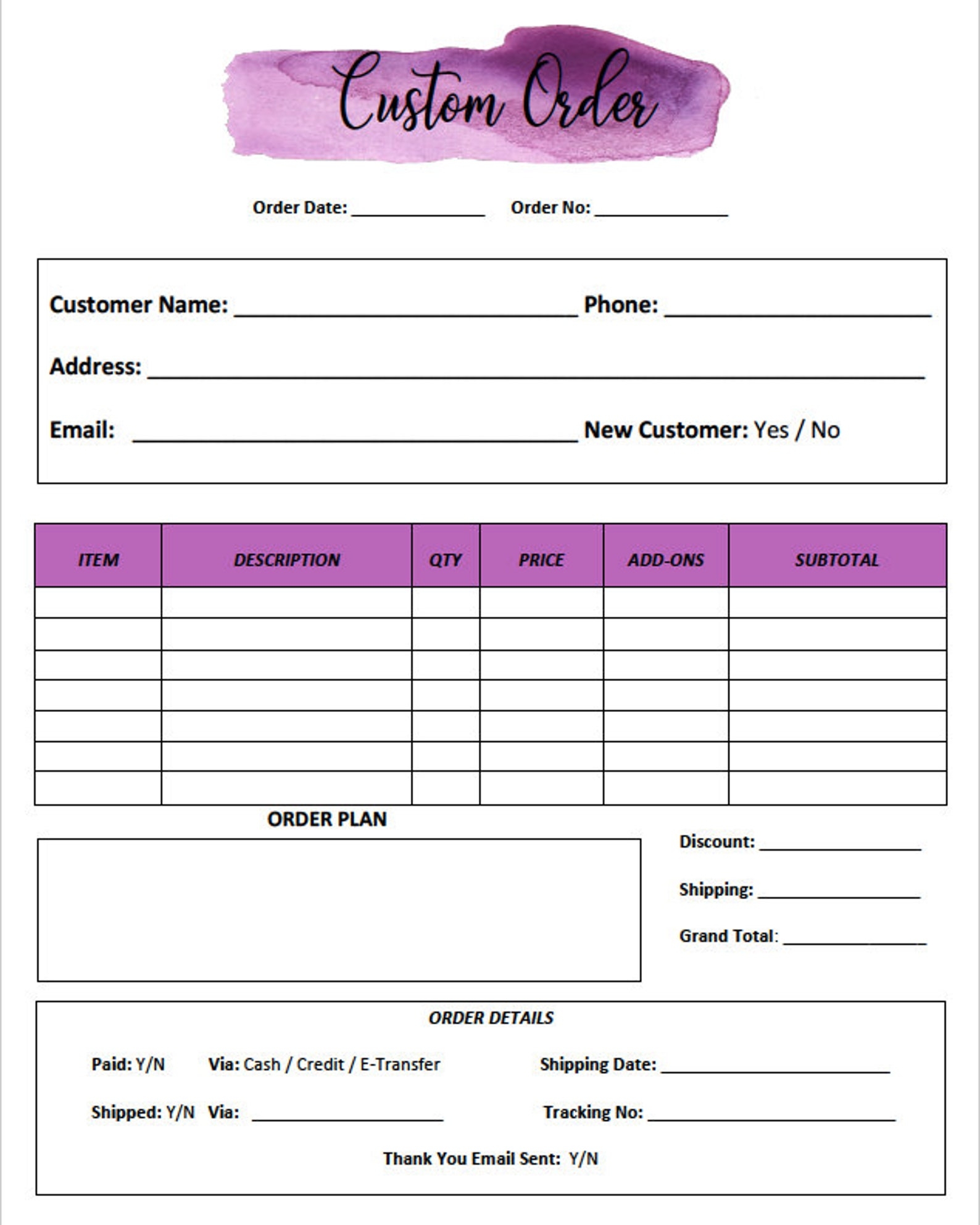 Small Business Free Printable Order Forms Printable Forms Free Online