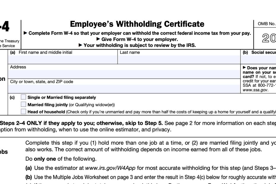 Tax Form W 4 Printable Printable Forms Free Online