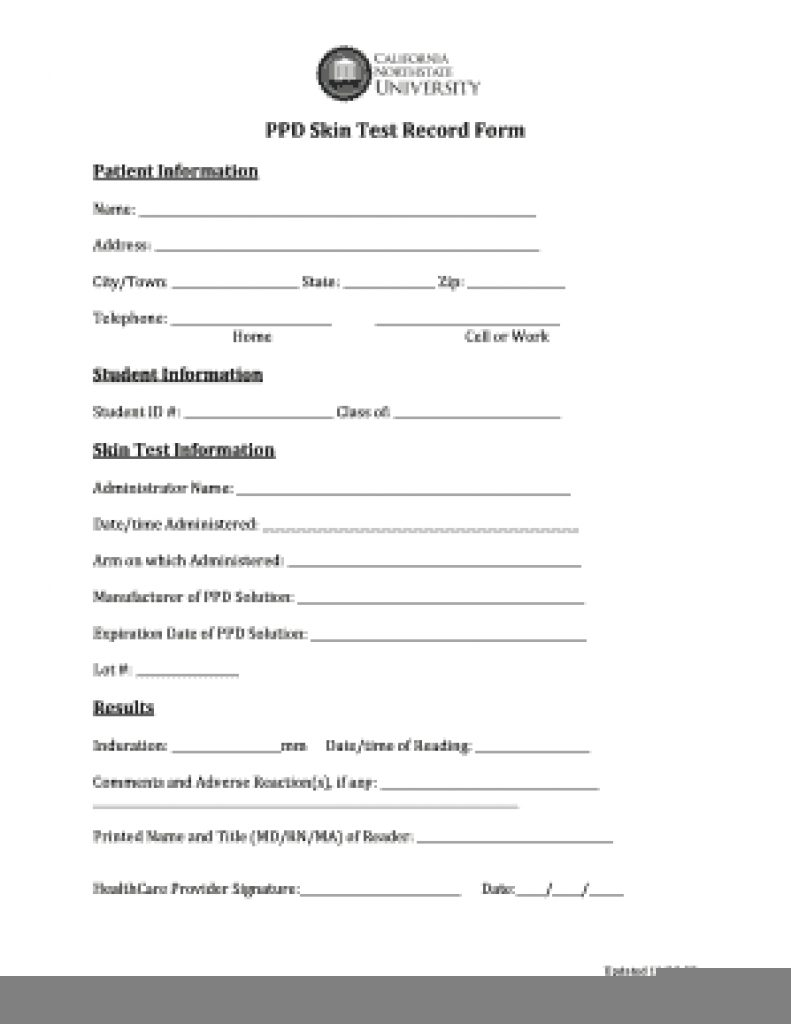 Tb Skin Test Form Printable