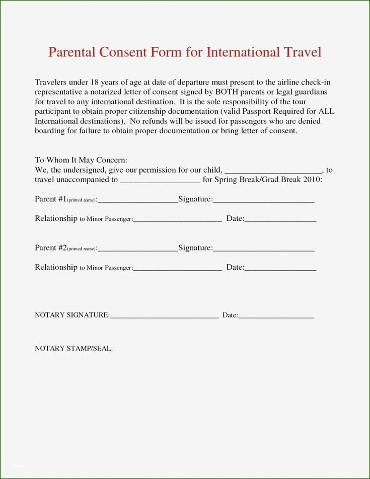 Template Printable Child Travel Consent Form Printable Forms Free Online