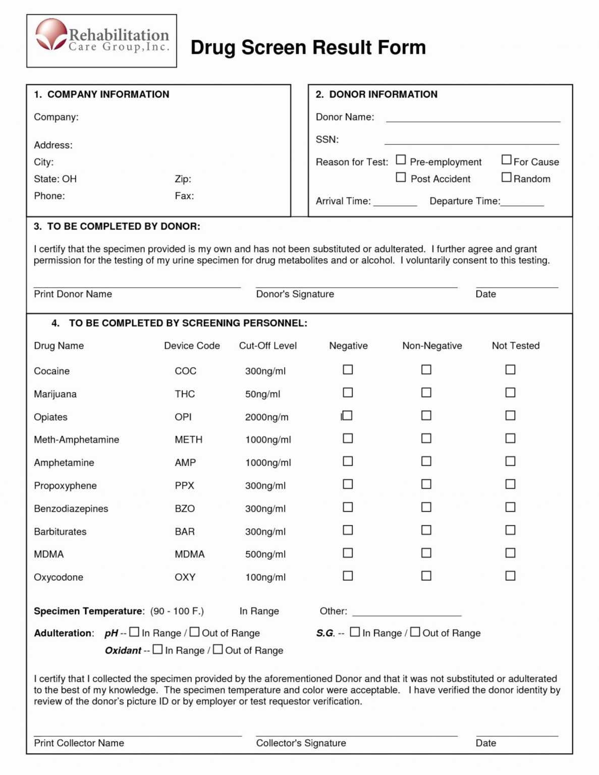 Template Printable Drug Test Results Form Printable Forms Free Online