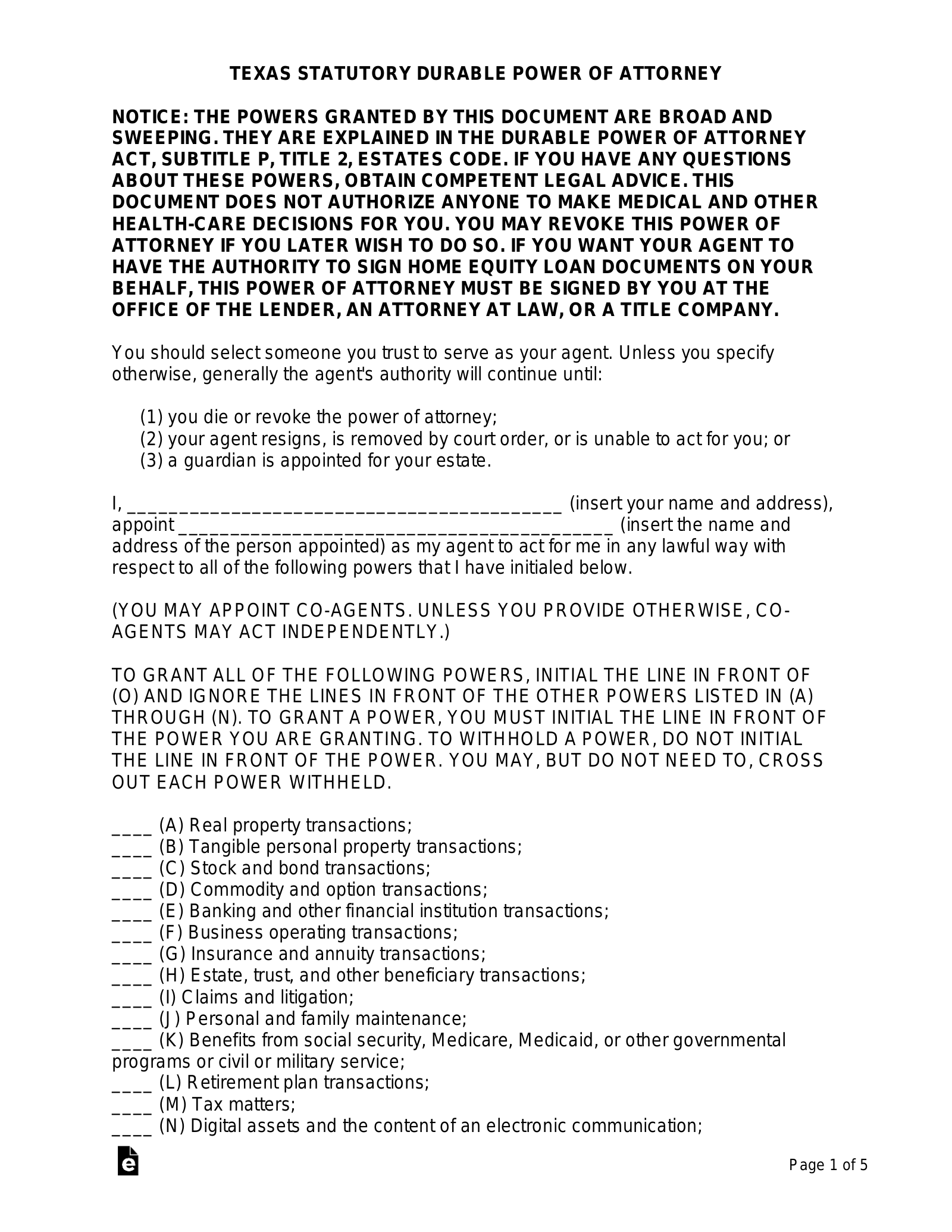 Texas Power Of Attorney Forms Free Printable Printable Forms Free Online