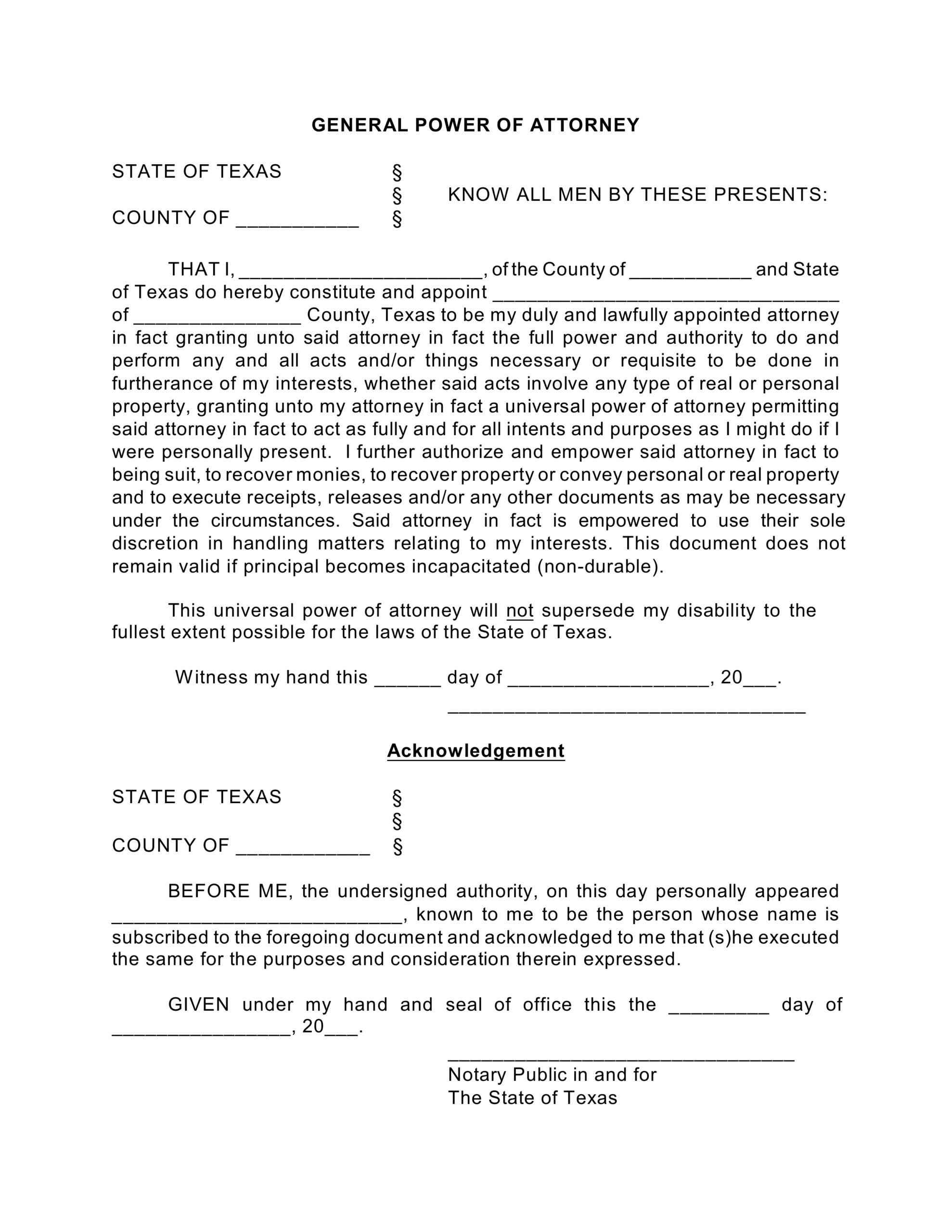 Texas Power Of Attorney Forms Free Printable Printable Forms Free Online