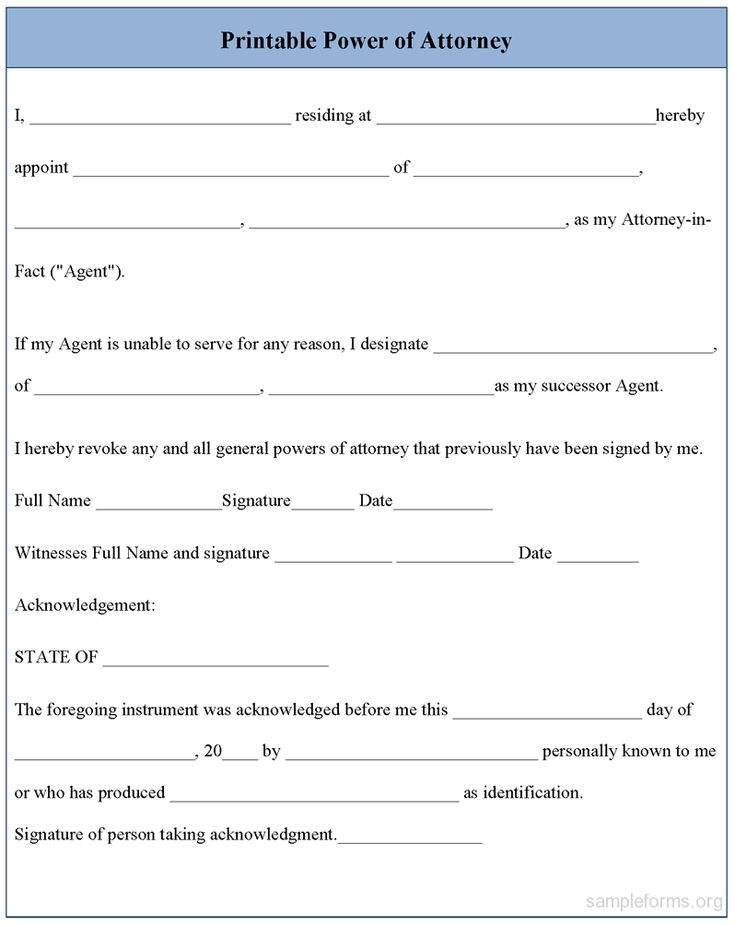 The Printable Power Of Attorney Form Is Shown In This File It Shows An 