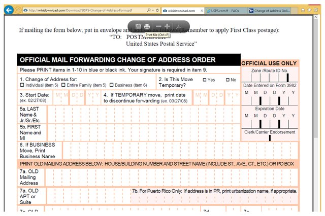United States Post Office Change Of Address Printable Form Printable 