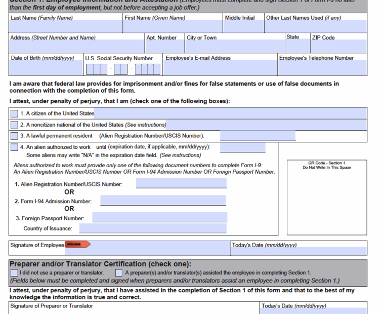 USCIS FORM I 9 Employment Eligibility Verification Printable Form 2021