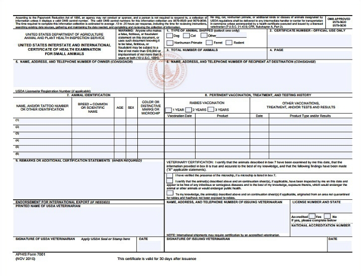 Usda Veterinary Health Certificate Form Printable Printable Forms 