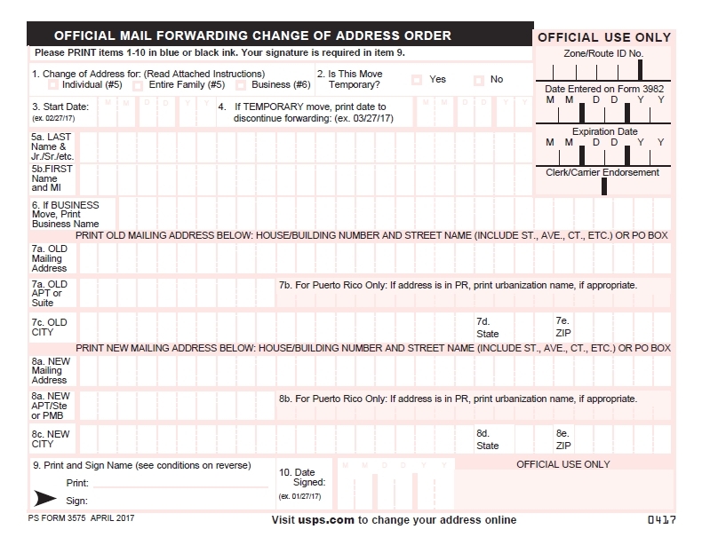 Usps Change Of Address Form Printable Printable Form 2024