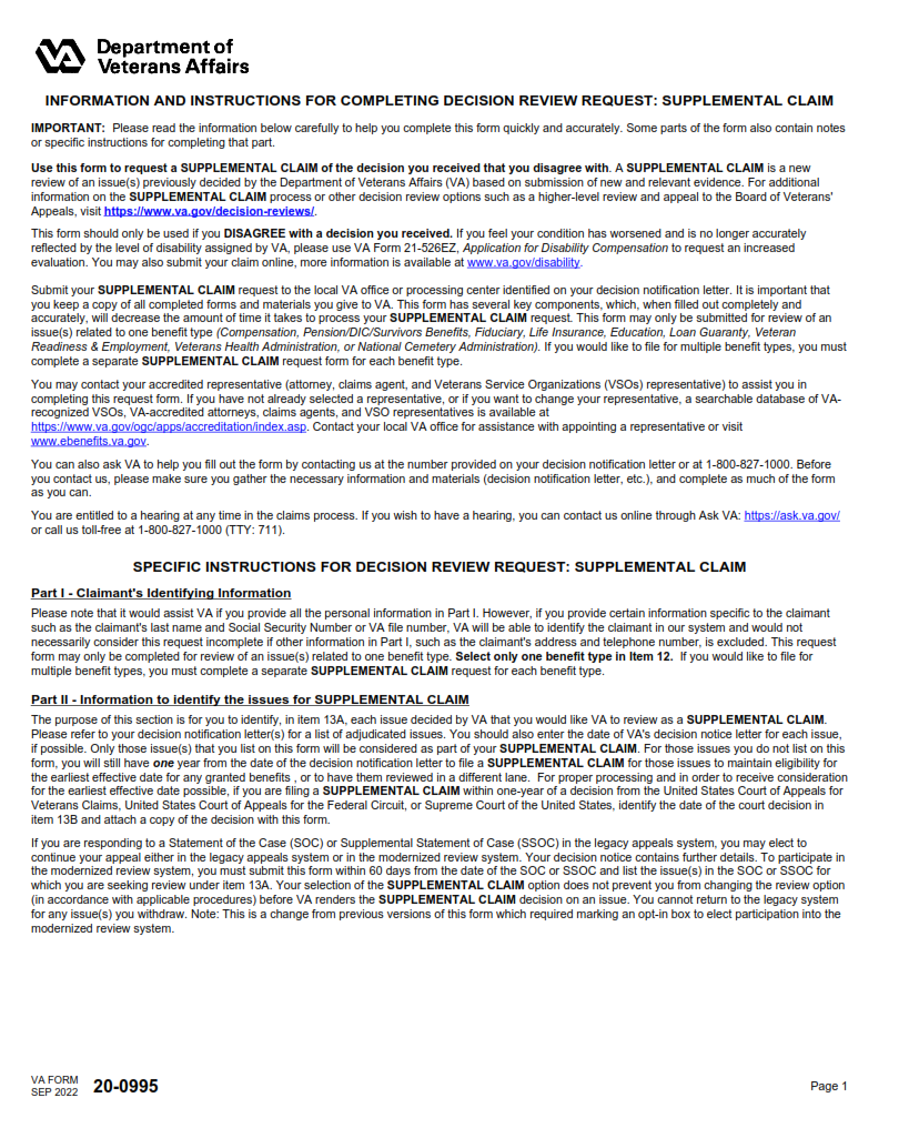 VA Form 20 0995 Printable Fillable In PDF Origin Form Studio