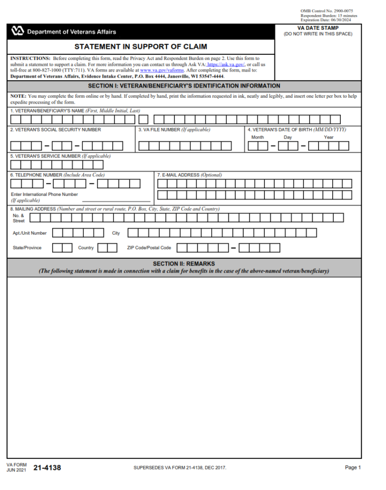 VA Form 21 4138 Printable Fillable In PDF Origin Form Studio
