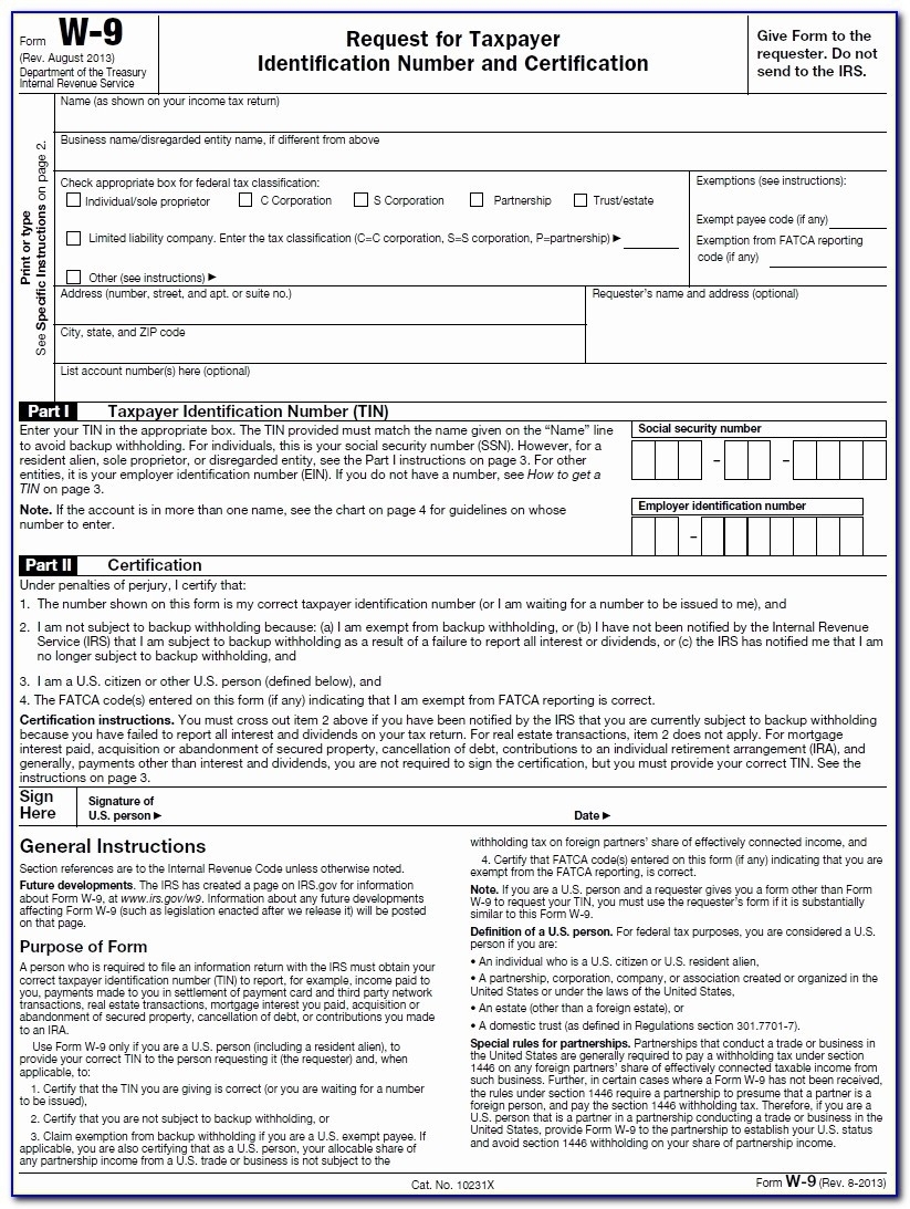 W 9 Form Irs Printable Printable Forms Free Online