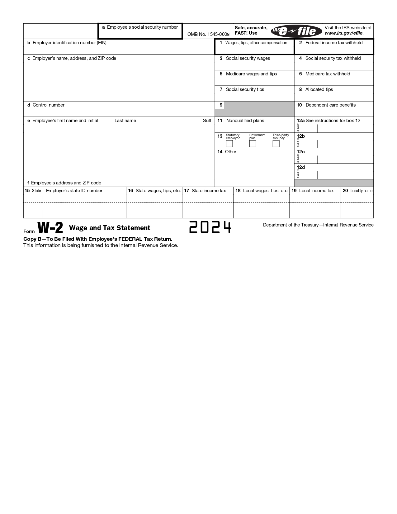W2 Form 2024 Printable IRS Tax Forms 2025