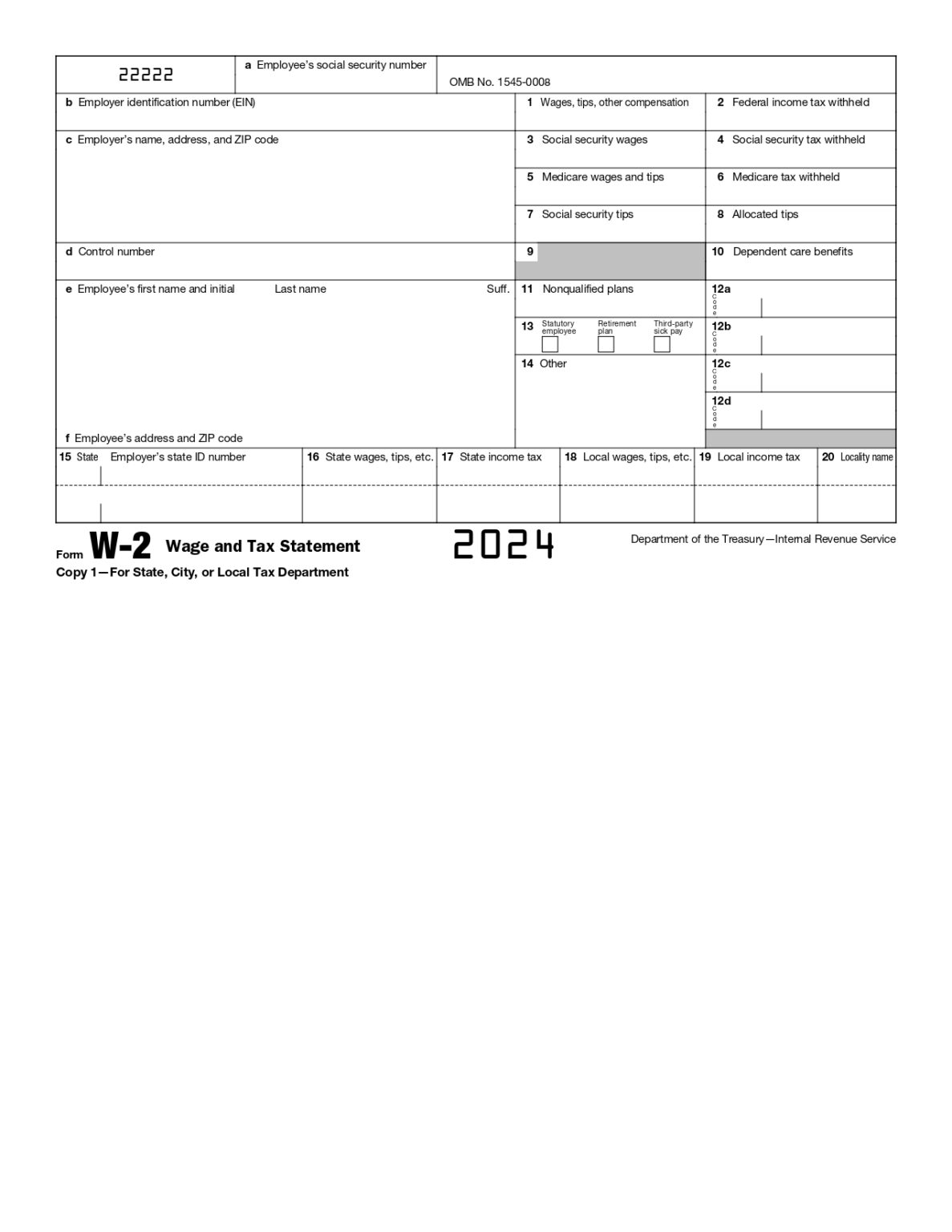 W2 Form 2024 Printable IRS Tax Forms 2025