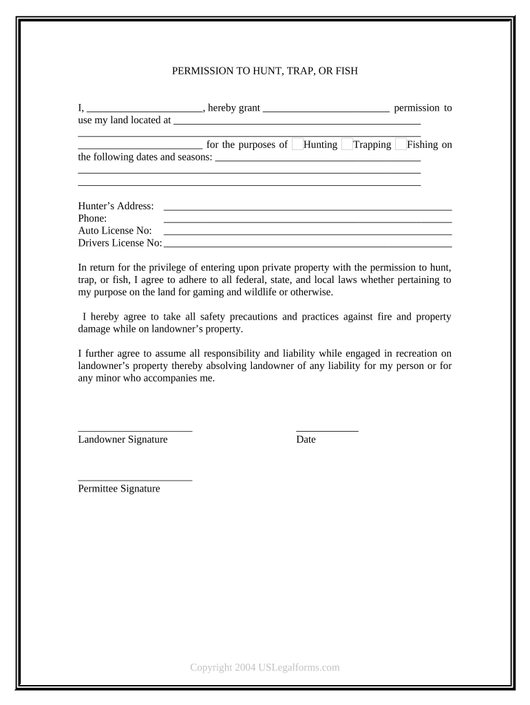 Written Permission Printable Hunting Permission Form Printable Forms 