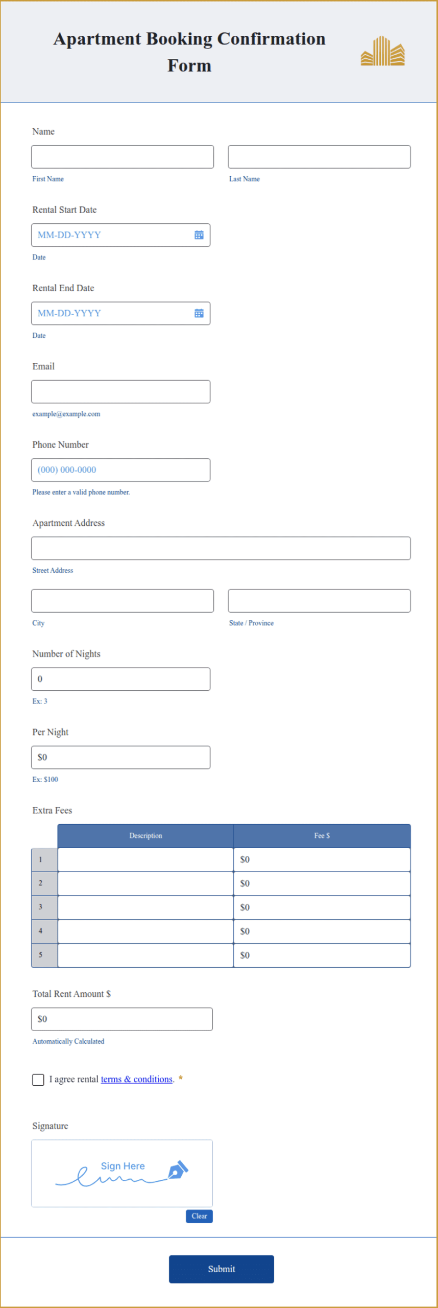 Apartment Booking Confirmation Form