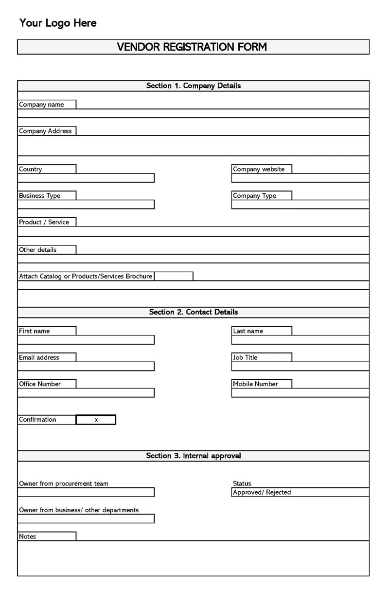 Blank Vendor Registration Form Templates