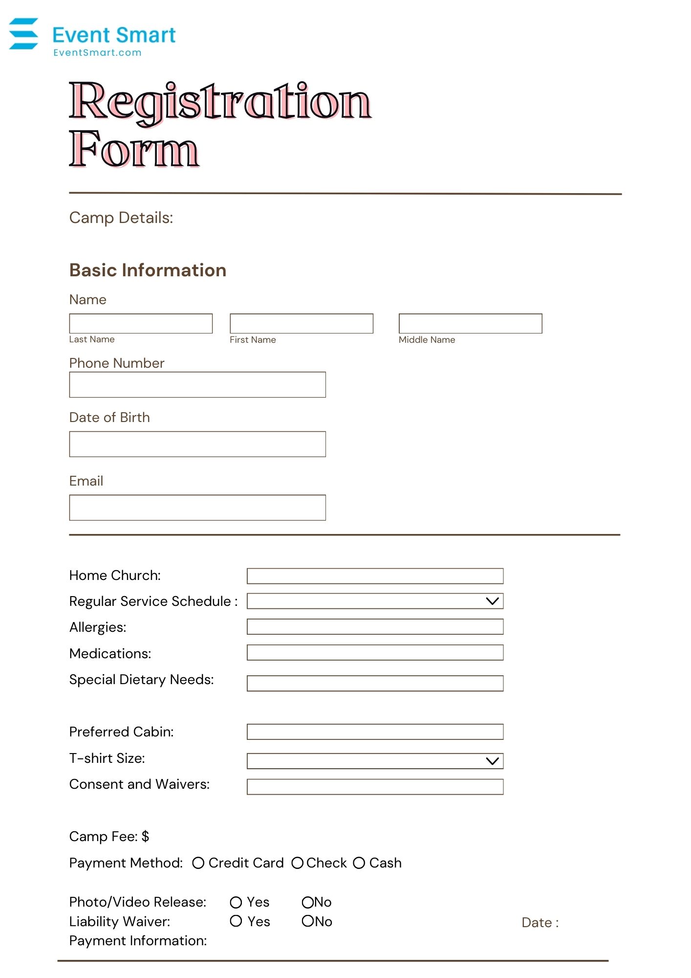 Church Event Registration Form
