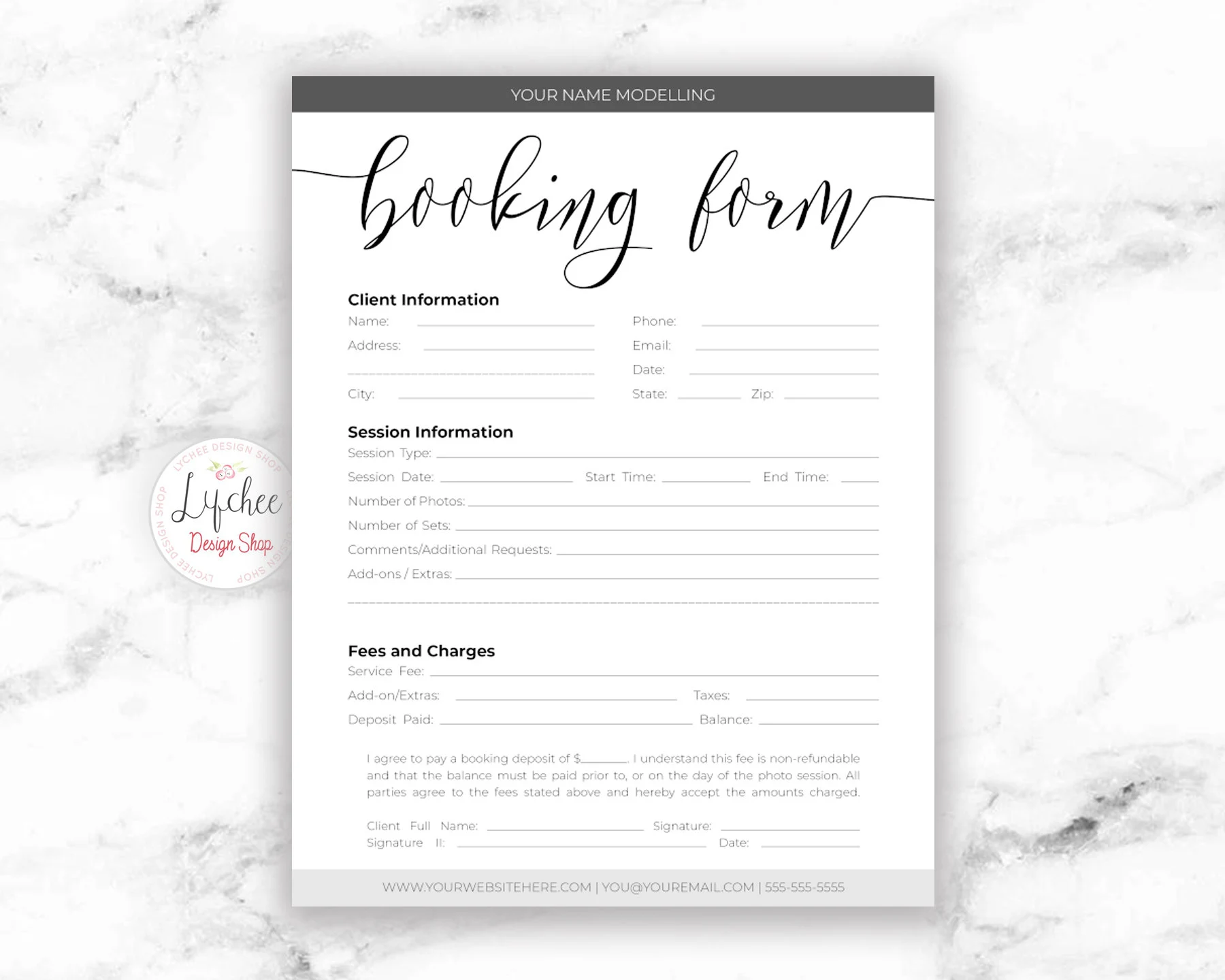 Client Booking Form Template For Models