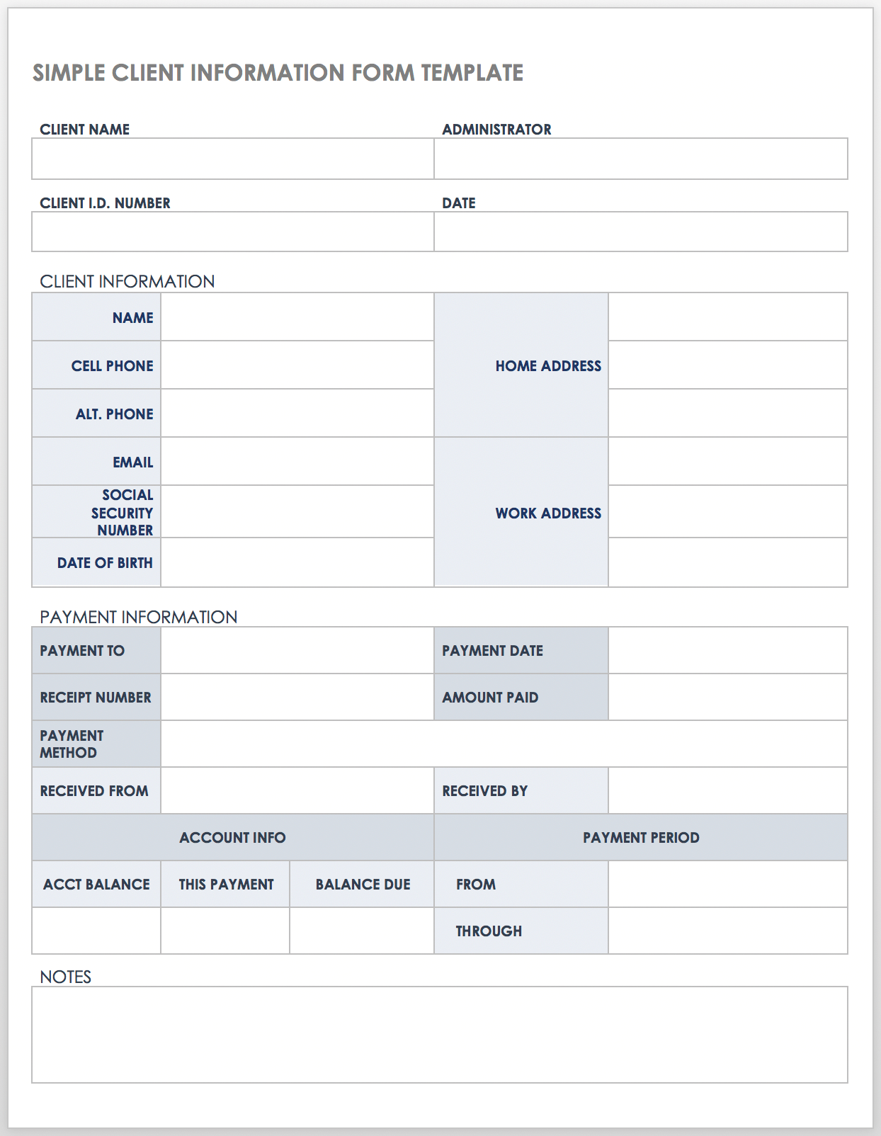 Client Info Forms Templates