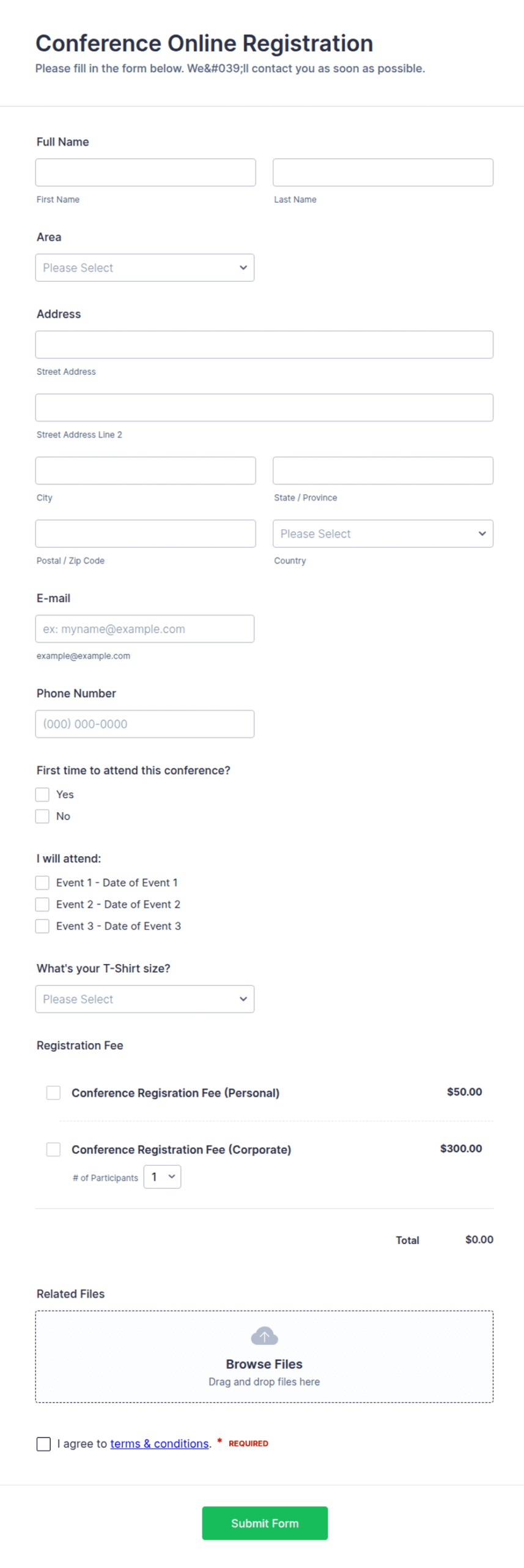 Conference Online Registration Form