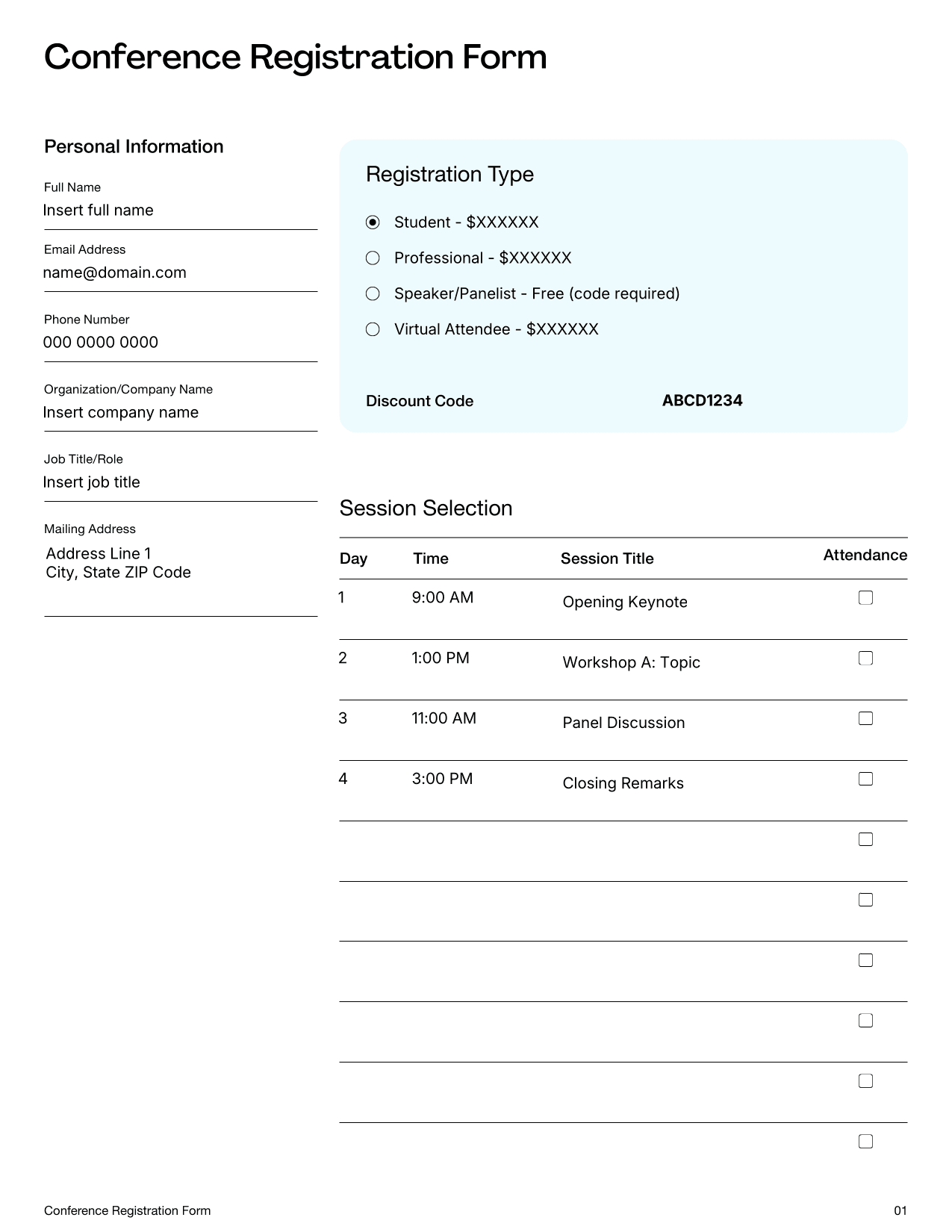Conference Registration Form Template
