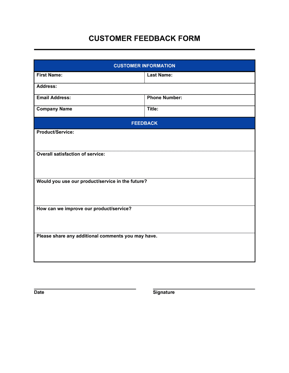 Customer Feedback Form D12790
