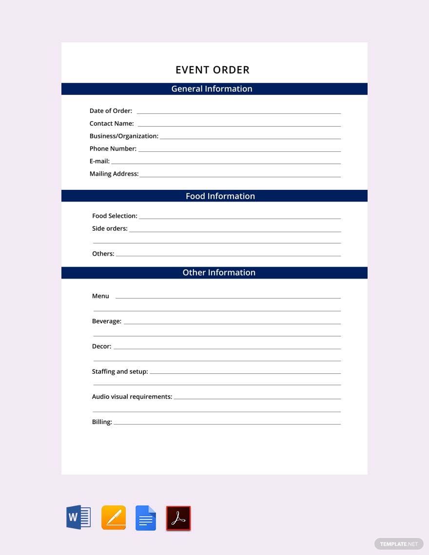 Event Order Form Event Order Form