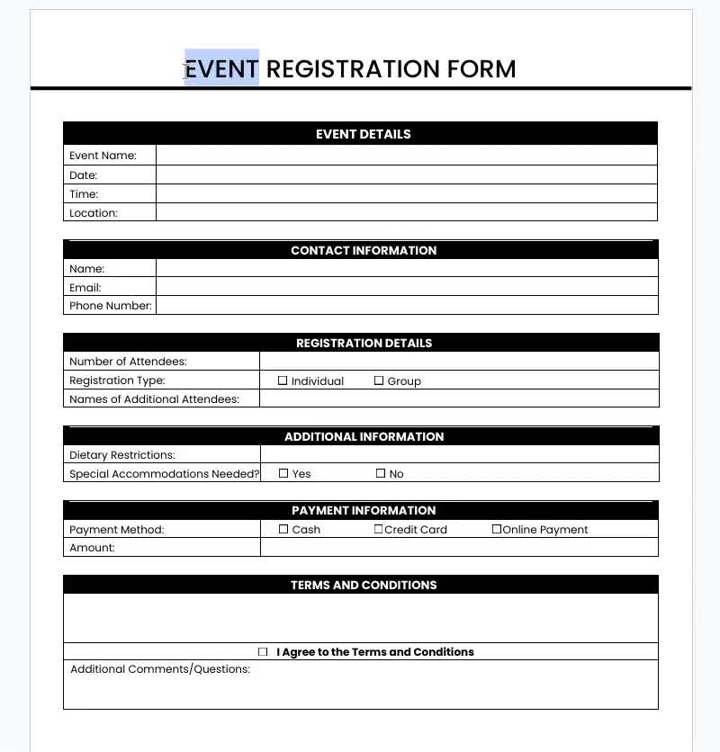 Event Registration Form Template